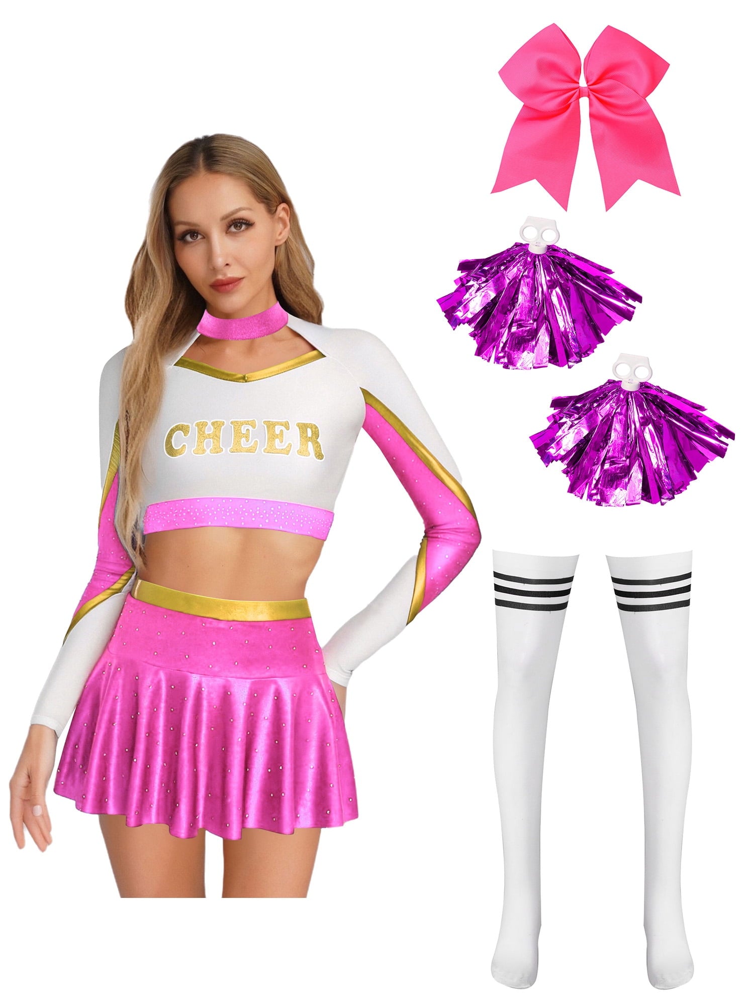 iiniim Womens Cheer Leader Costumes Set Schoolgirl Cheerleading Cosplay Halloween Party Uniform Purple XL