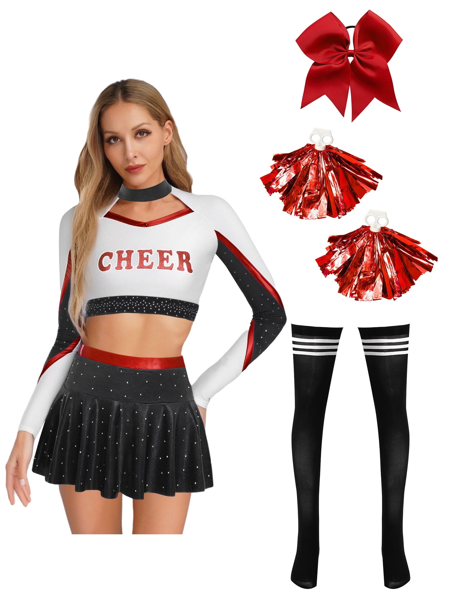 iiniim Womens Cheer Leader Costumes Set Schoolgirl Cheerleading Cosplay Halloween Party Uniform Purple XL