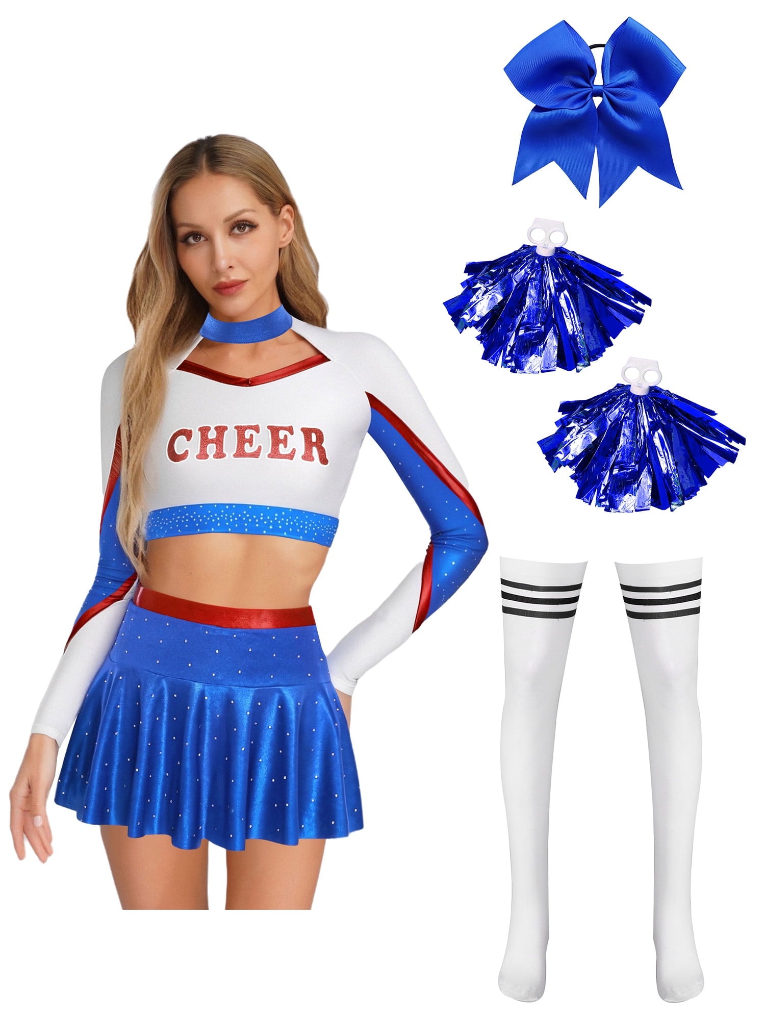 iiniim Womens Cheer Leader Costumes Set Schoolgirl Cheerleading Cosplay Halloween Party Uniform Purple XL