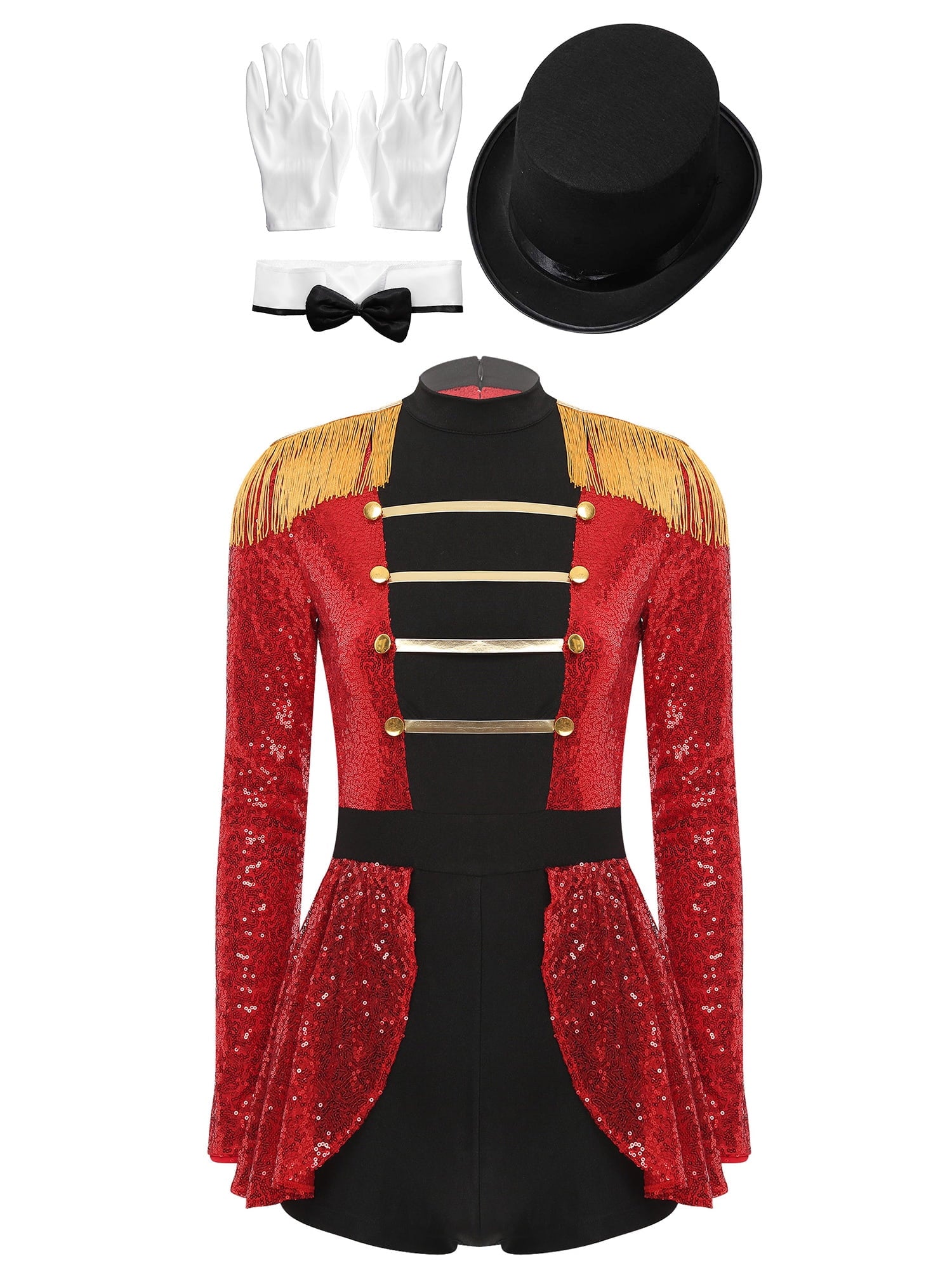 iiniim Womens Ringmaster Costume Circus Ring Leader Outfit Master Lion Tamer Fancy Bodysuit Black S